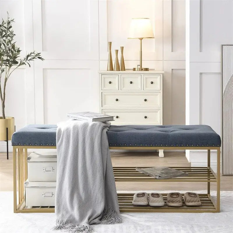 Banc en lin avec rangement - 17P x 47,2L x 19H