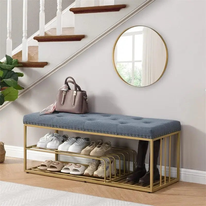 Banc en lin avec rangement - 17P x 47,2L x 19H