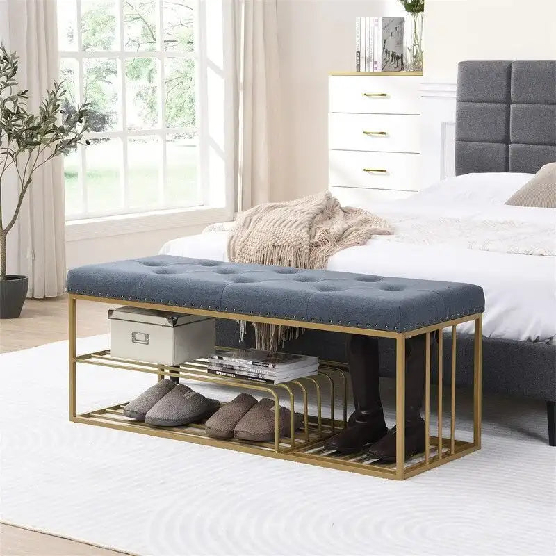 Banc en lin avec rangement - 17P x 47,2L x 19H