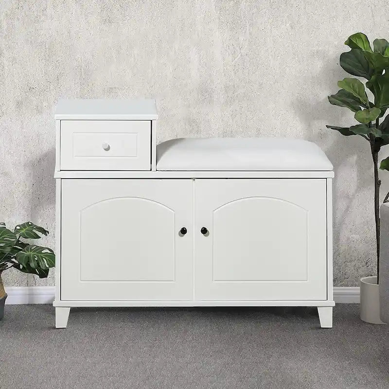 Banc de rangement moderne en bois avec coussin d'assise en PU rembourré d'éponge ignifuge