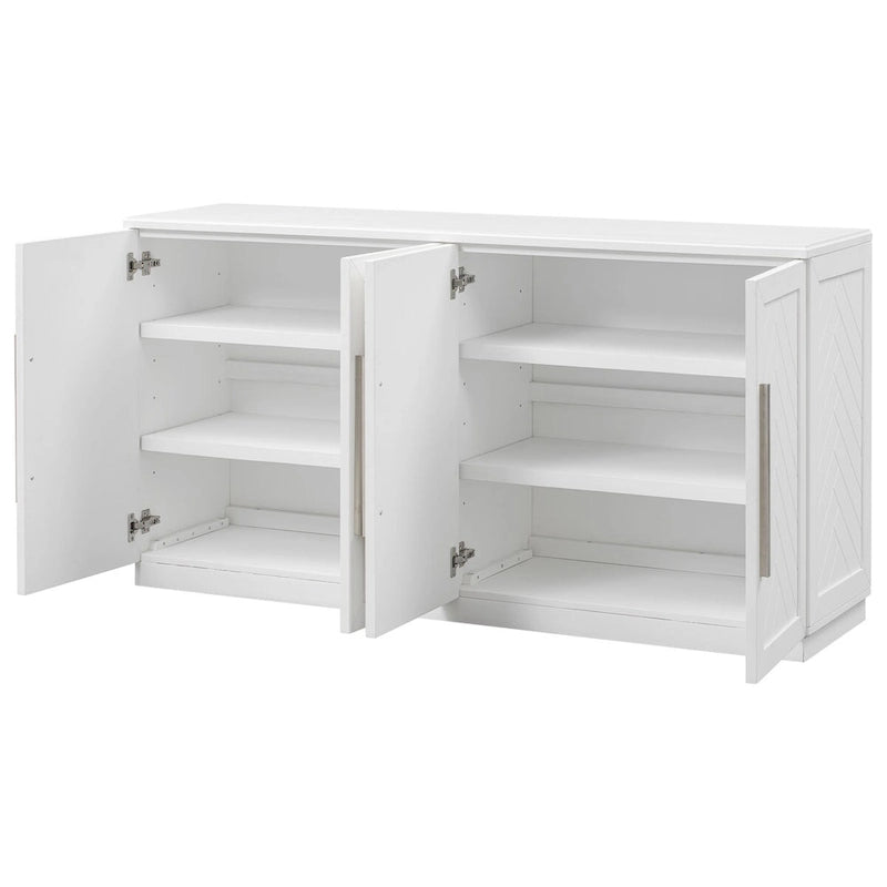 Bahut 4 portes grand espace de rangement Meuble de rangement avec étagères réglables et poignées argentées pour cuisine