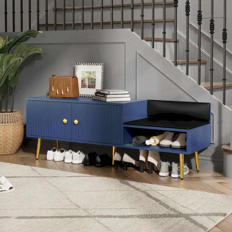 Banc de rangement pour chaussures moderne avec rangement dissimulé et coussins rembourrés pour chambre à coucher, salon et entrée
