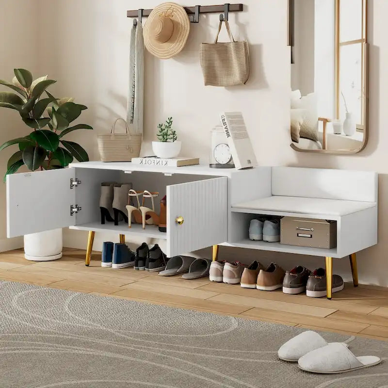Banc de rangement pour chaussures moderne avec rangement dissimulé et coussins rembourrés pour chambre à coucher, salon et entrée