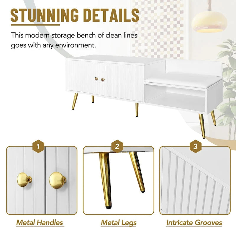 Banc de rangement pour chaussures moderne avec rangement dissimulé et coussins rembourrés pour chambre à coucher, salon et entrée