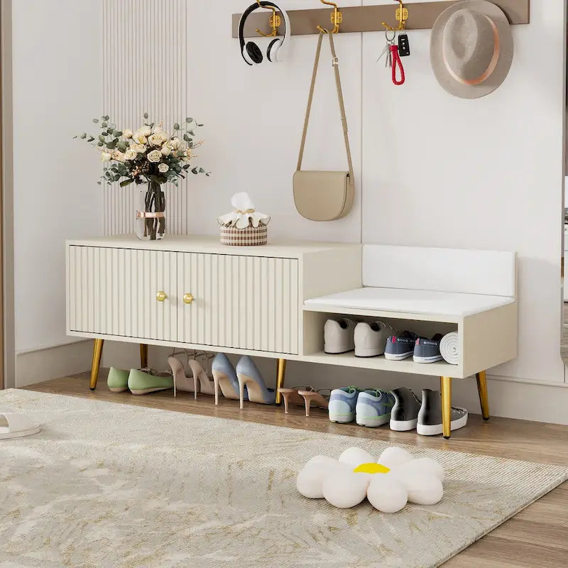 Banc de rangement pour chaussures moderne avec rangement dissimulé et coussins rembourrés pour chambre à coucher, salon et entrée