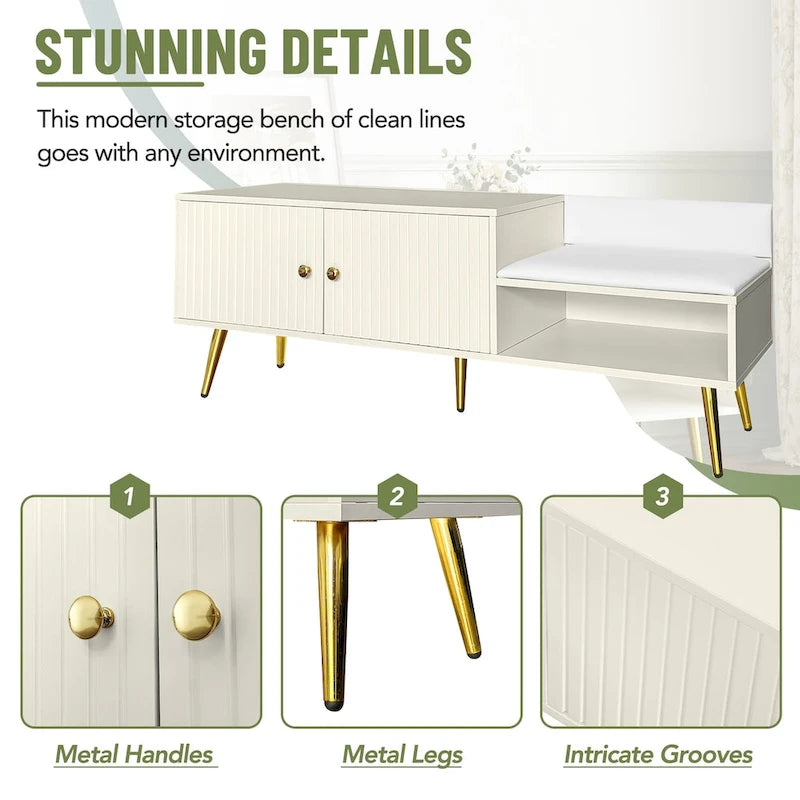 Banc de rangement pour chaussures moderne avec rangement dissimulé et coussins rembourrés pour chambre à coucher, salon et entrée