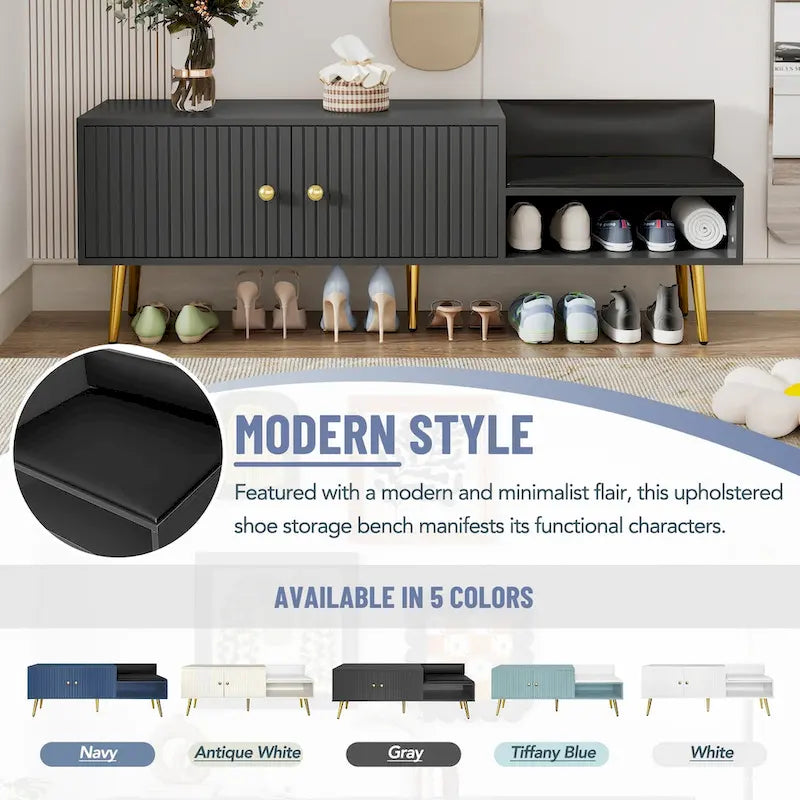 Banc de rangement pour chaussures moderne avec rangement dissimulé et coussins rembourrés pour chambre à coucher, salon et entrée