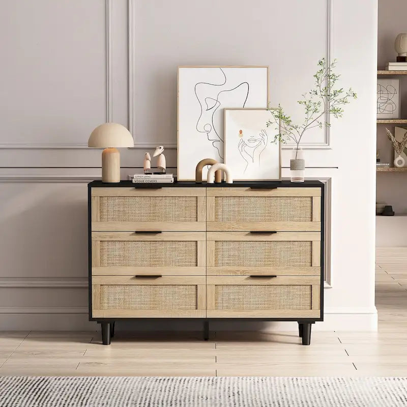 43.316-Meuble de rangement en rotin avec tiroirs en rotin, pour chambre à coucher, salon, noir