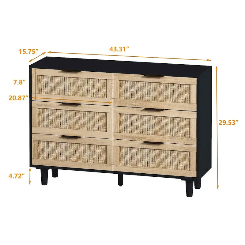 43.316-Meuble de rangement en rotin avec tiroirs en rotin, pour chambre à coucher, salon, noir