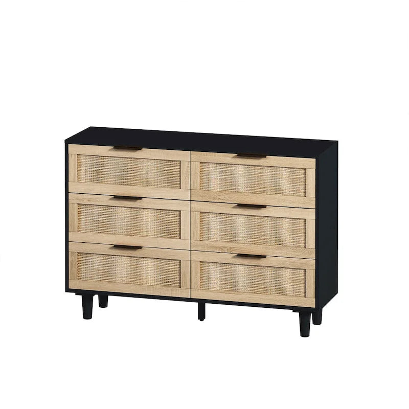 43.316-Meuble de rangement en rotin avec tiroirs en rotin, pour chambre à coucher, salon, noir