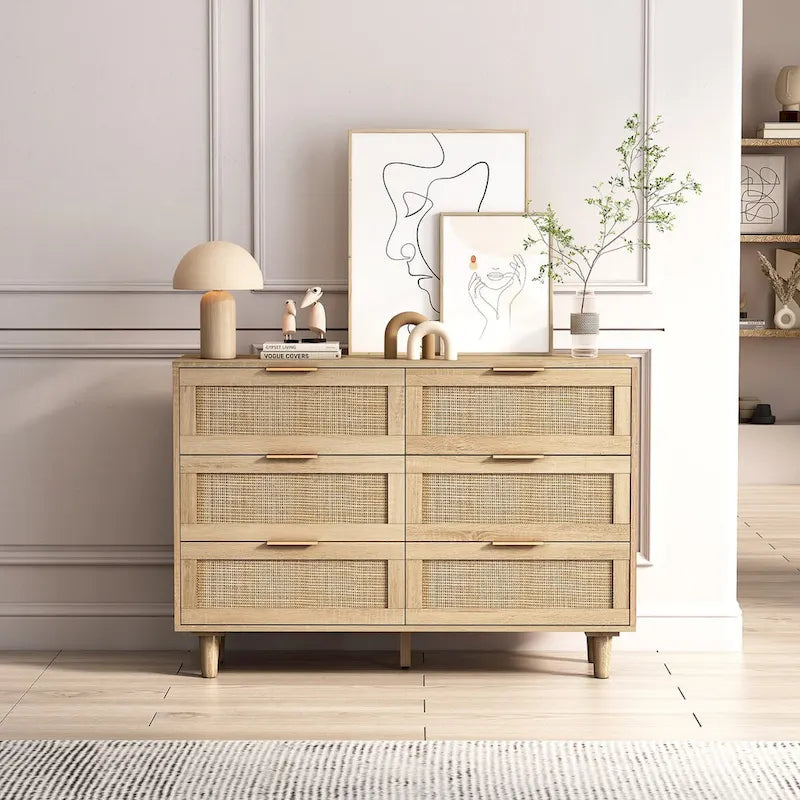 43.316-Meuble de rangement en rotin avec tiroirs en rotin, pour chambre à coucher, salon, noir