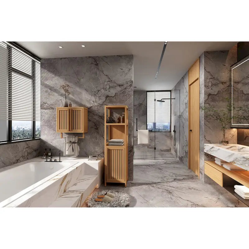 Meuble de rangement multifonctionnel en bambou de grande capacité pour salle de bain et salon