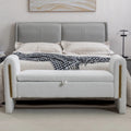 Banc de rangement en tissu Teddy, banc de chambre à coucher avec bande décorative en métal doré pour salon, chambre à coucher, intérieur