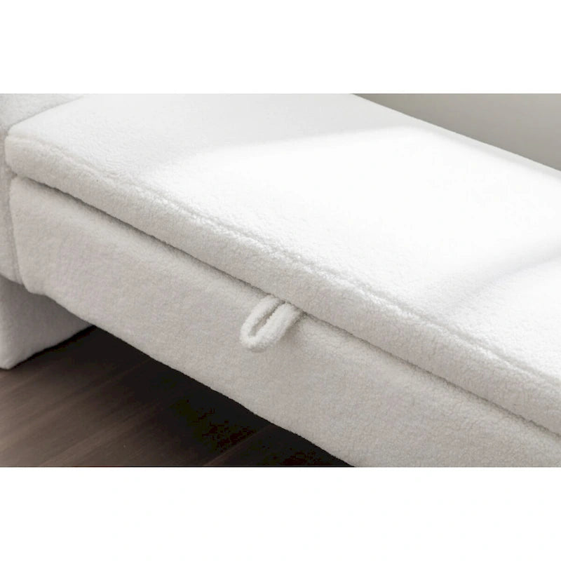 Banc de rangement en tissu Teddy, banc de chambre à coucher avec bande décorative en métal doré pour salon, chambre à coucher, intérieur