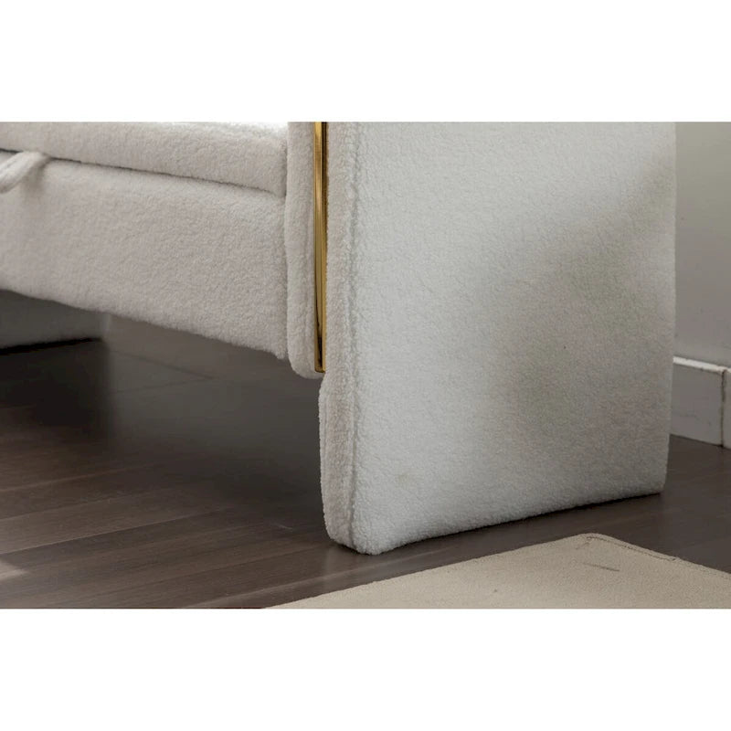 Banc de rangement en tissu Teddy, banc de chambre à coucher avec bande décorative en métal doré pour salon, chambre à coucher, intérieur