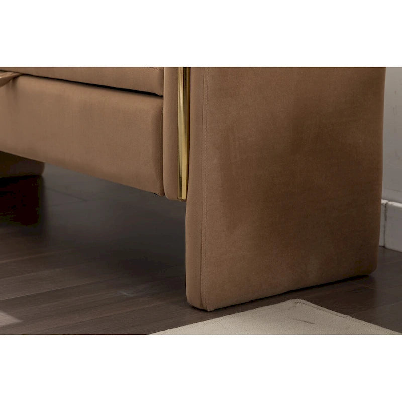Banc de rangement en tissu Teddy, banc de chambre à coucher avec bande décorative en métal doré pour salon, chambre à coucher, intérieur
