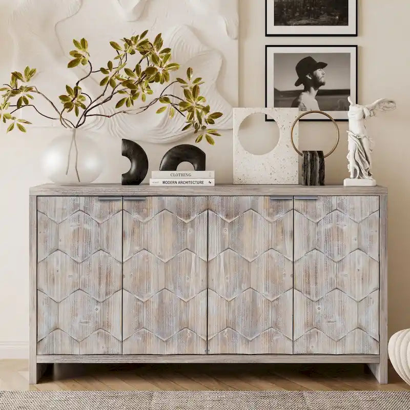 Meuble d'appoint style ferme, buffet 4 portes en bois, vaisselier de rangement, pour salon