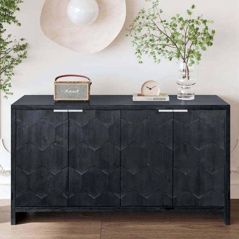 Meuble d'appoint style ferme, buffet 4 portes en bois, vaisselier de rangement, pour salon