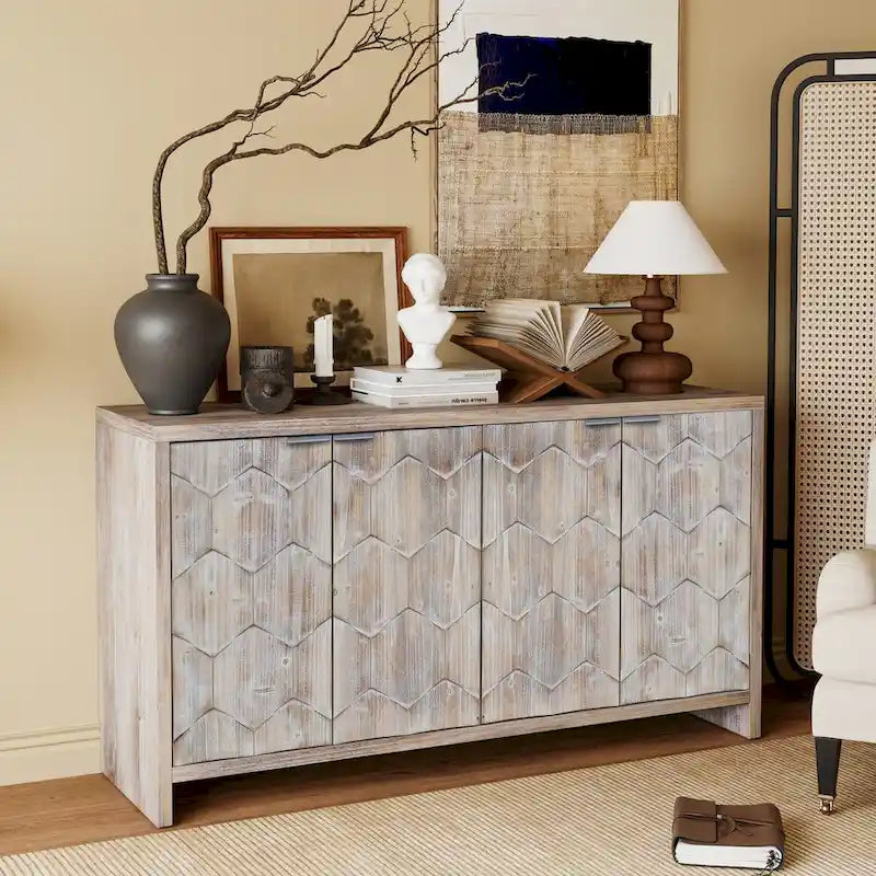 Meuble d'appoint style ferme, buffet 4 portes en bois, vaisselier de rangement, pour salon