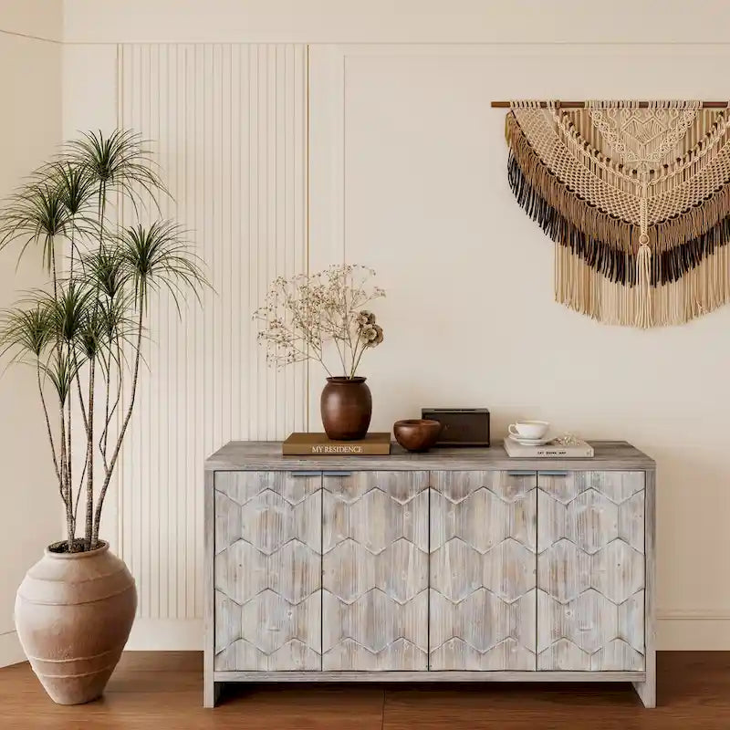 Meuble d'appoint style ferme, buffet 4 portes en bois, vaisselier de rangement, pour salon