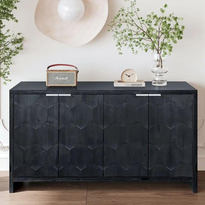 Meuble d'appoint style ferme, buffet 4 portes en bois, vaisselier de rangement, pour salon