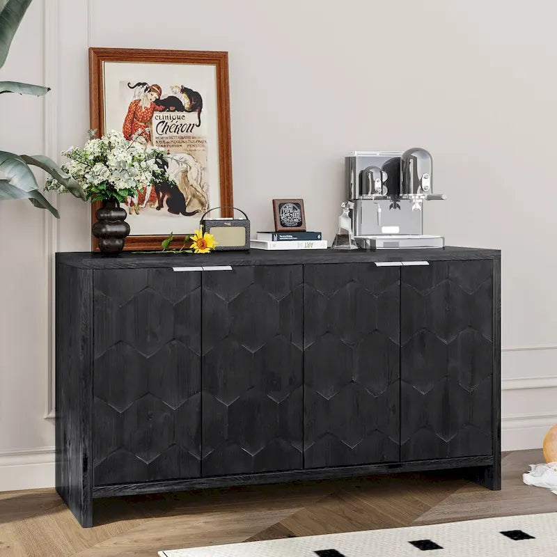 Meuble d'appoint style ferme, buffet 4 portes en bois, vaisselier de rangement, pour salon