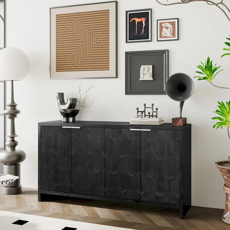 Meuble d'appoint style ferme, buffet 4 portes en bois, vaisselier de rangement, pour salon