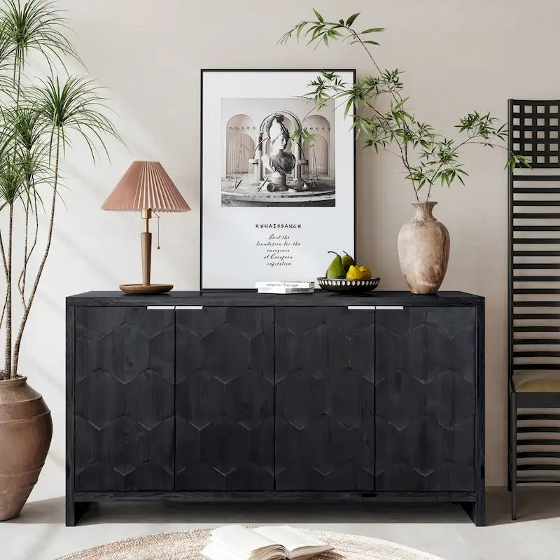 Meuble d'appoint style ferme, buffet 4 portes en bois, vaisselier de rangement, pour salon