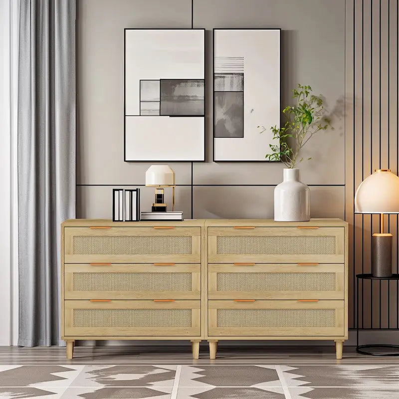 Commode de rangement en rotin à 3 tiroirs (lot de 2), pour chambre, salon, salle à manger, couloirs, chêne