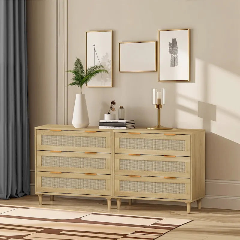 Commode de rangement en rotin à 3 tiroirs (lot de 2), pour chambre, salon, salle à manger, couloirs, chêne