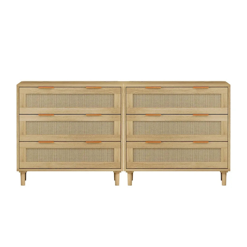 Commode de rangement en rotin à 3 tiroirs (lot de 2), pour chambre, salon, salle à manger, couloirs, chêne