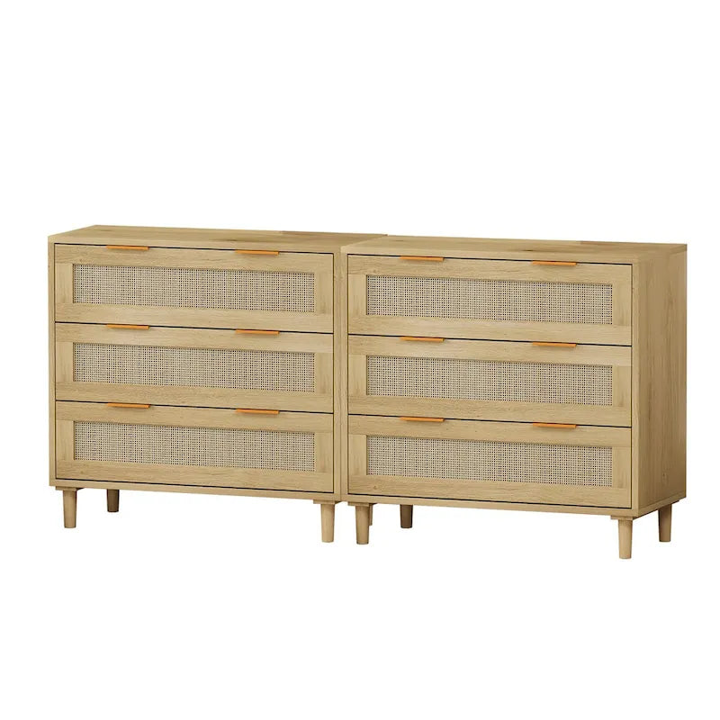Commode de rangement en rotin à 3 tiroirs (lot de 2), pour chambre, salon, salle à manger, couloirs, chêne