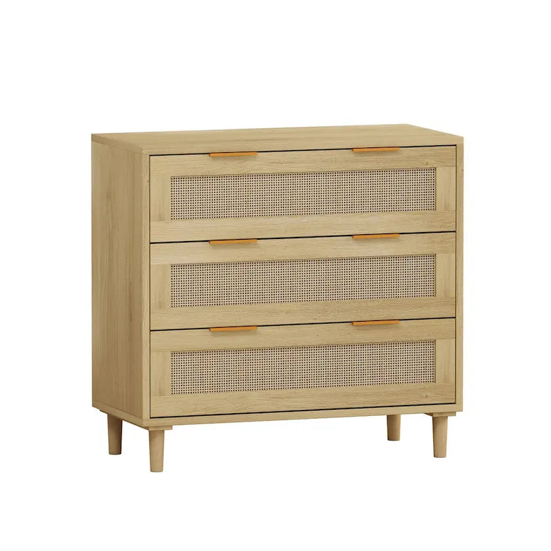 Commode de rangement en rotin à 3 tiroirs (lot de 2), pour chambre, salon, salle à manger, couloirs, chêne