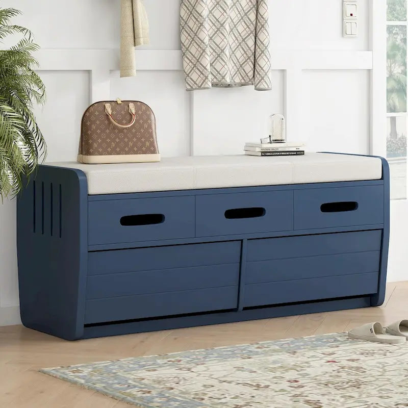 Banc à chaussures de rangement rustique avec 2 tiroirs, rangement dissimulé et 3 faux tiroirs supérieurs