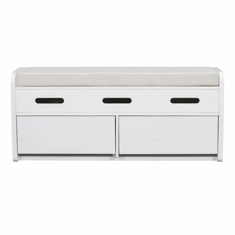 Banc à chaussures de rangement rustique avec 2 tiroirs, rangement dissimulé et 3 faux tiroirs supérieurs