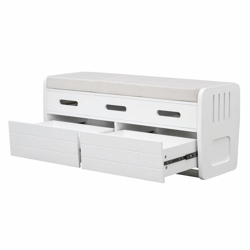 Banc à chaussures de rangement rustique avec 2 tiroirs, rangement dissimulé et 3 faux tiroirs supérieurs