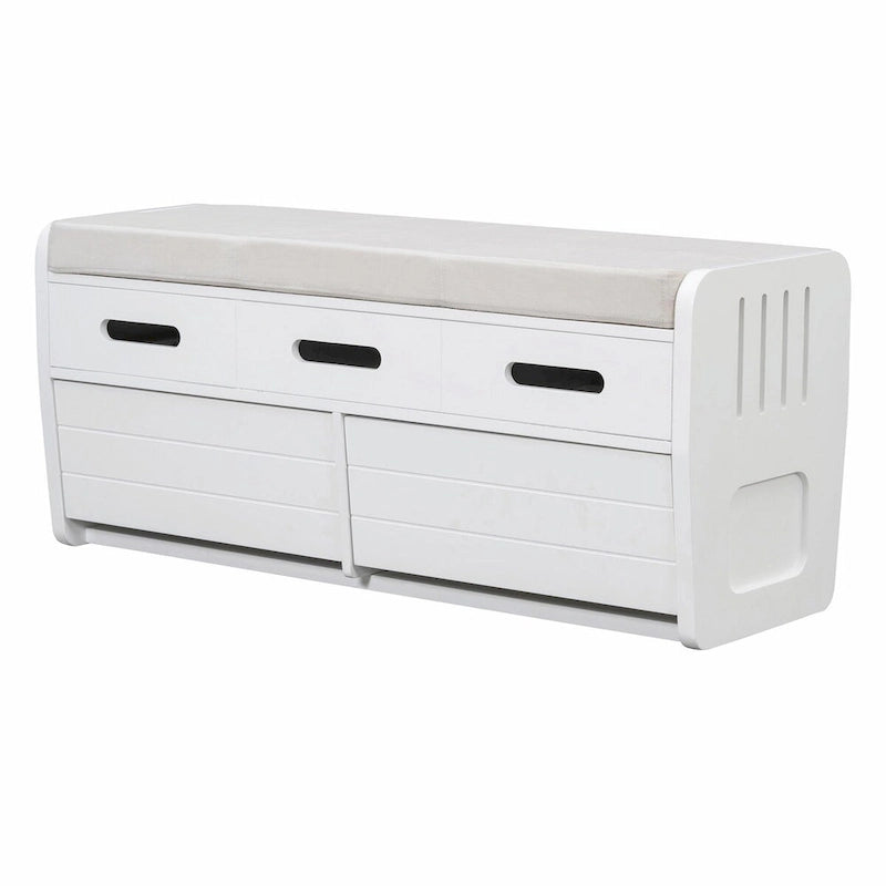 Banc à chaussures de rangement rustique avec 2 tiroirs, rangement dissimulé et 3 faux tiroirs supérieurs