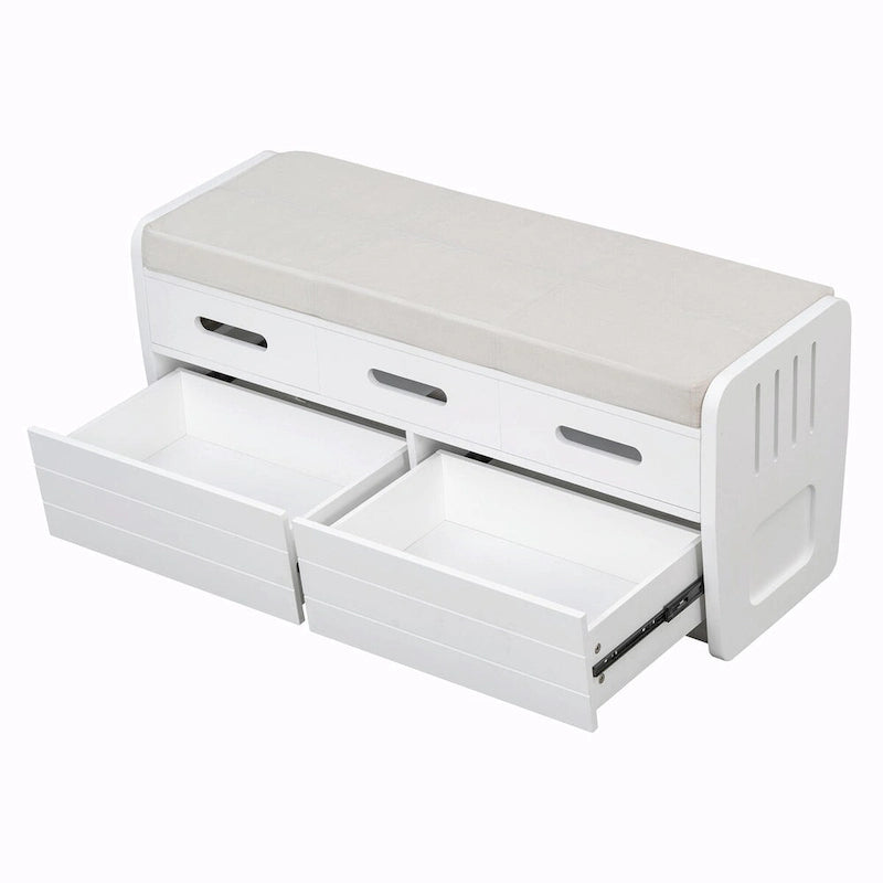 Banc à chaussures de rangement rustique avec 2 tiroirs, rangement dissimulé et 3 faux tiroirs supérieurs