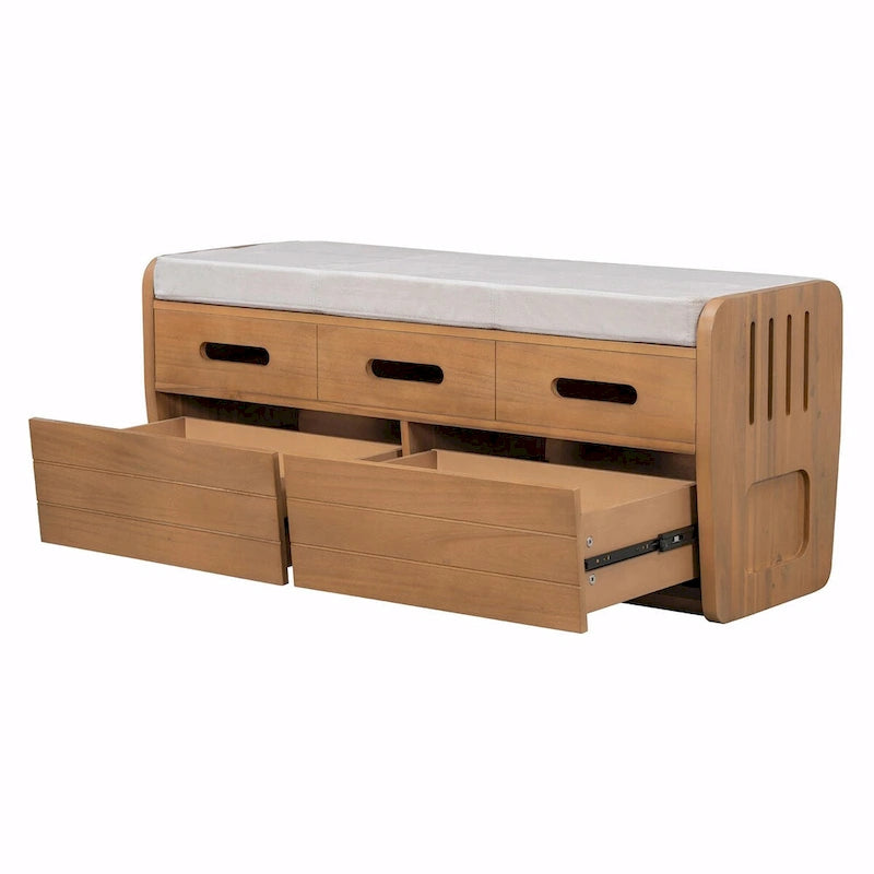 Banc à chaussures de rangement rustique avec 2 tiroirs, rangement dissimulé et 3 faux tiroirs supérieurs