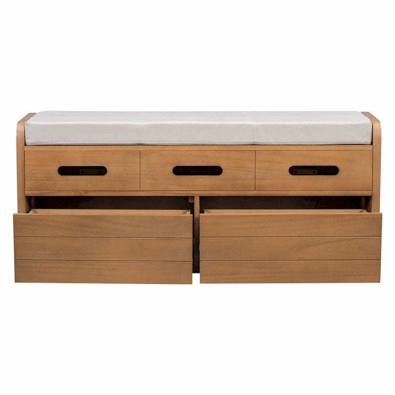 Banc à chaussures de rangement rustique avec 2 tiroirs, rangement dissimulé et 3 faux tiroirs supérieurs