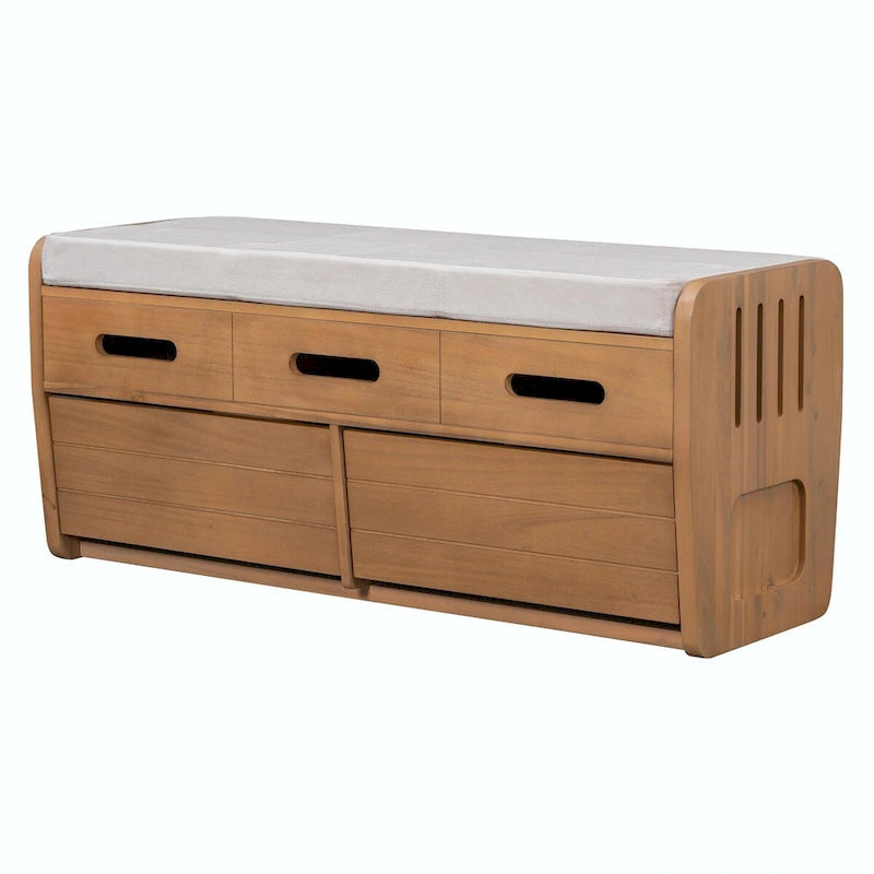 Banc à chaussures de rangement rustique avec 2 tiroirs, rangement dissimulé et 3 faux tiroirs supérieurs