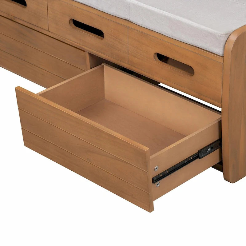 Banc à chaussures de rangement rustique avec 2 tiroirs, rangement dissimulé et 3 faux tiroirs supérieurs