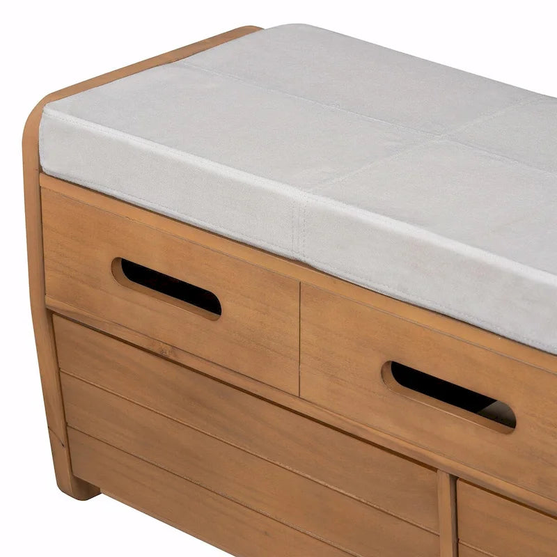 Banc à chaussures de rangement rustique avec 2 tiroirs, rangement dissimulé et 3 faux tiroirs supérieurs
