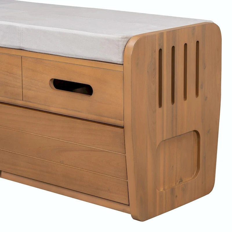 Banc à chaussures de rangement rustique avec 2 tiroirs, rangement dissimulé et 3 faux tiroirs supérieurs