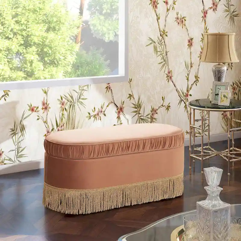 Serena 38 Ottoman banquette de rangement ovale plissée