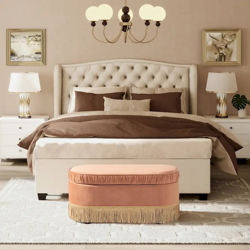 Serena 38 Ruched Oval Storage Bench Ottoman