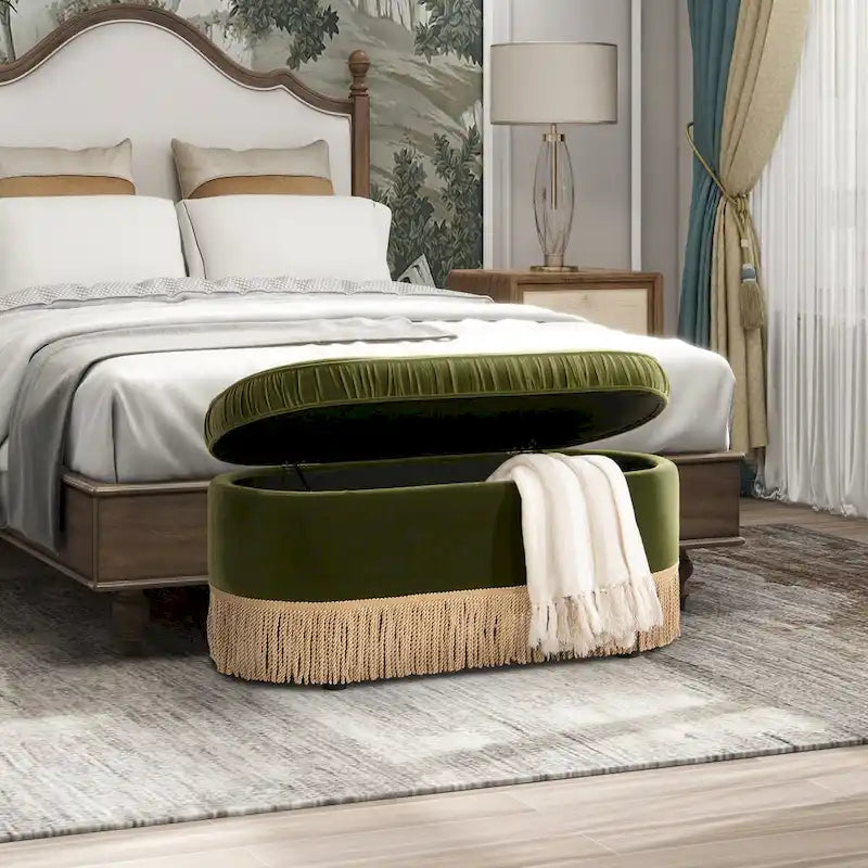 Serena 38 Ottoman banquette de rangement ovale plissée