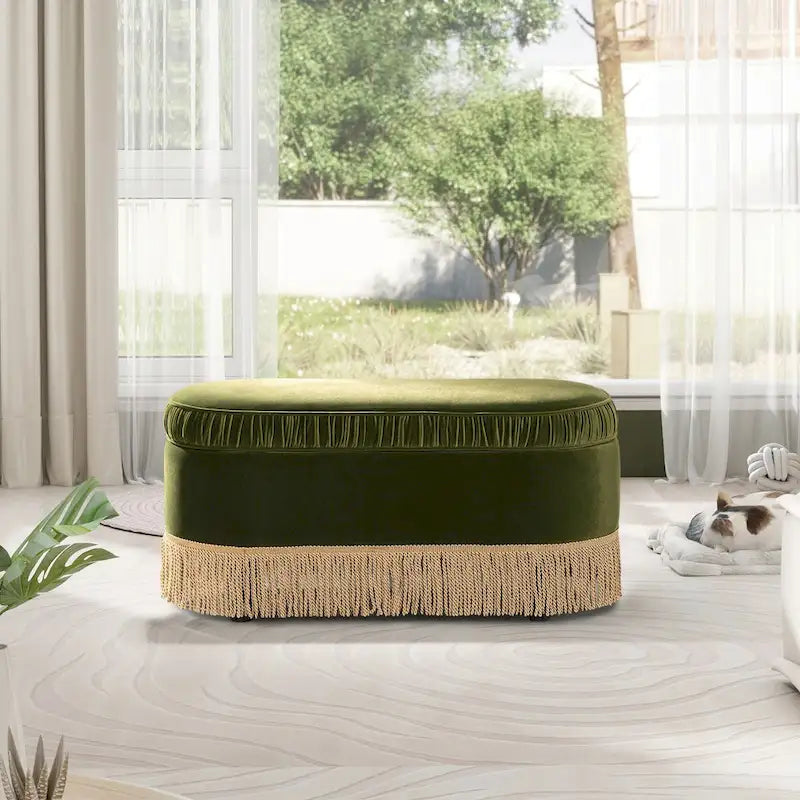 Serena 38 Ottoman banquette de rangement ovale plissée