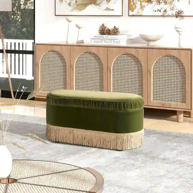 Serena 38 Ottoman banquette de rangement ovale plissée