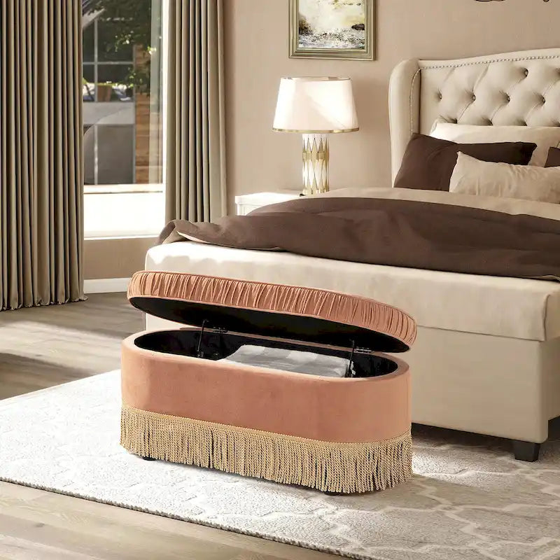 Serena 38 Ottoman banquette de rangement ovale plissée